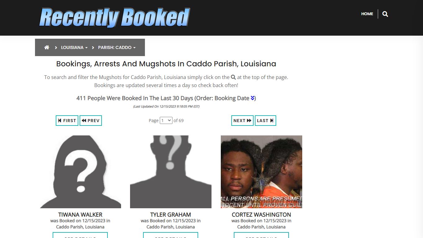 Recent bookings, Arrests, Mugshots in Caddo Parish, Louisiana