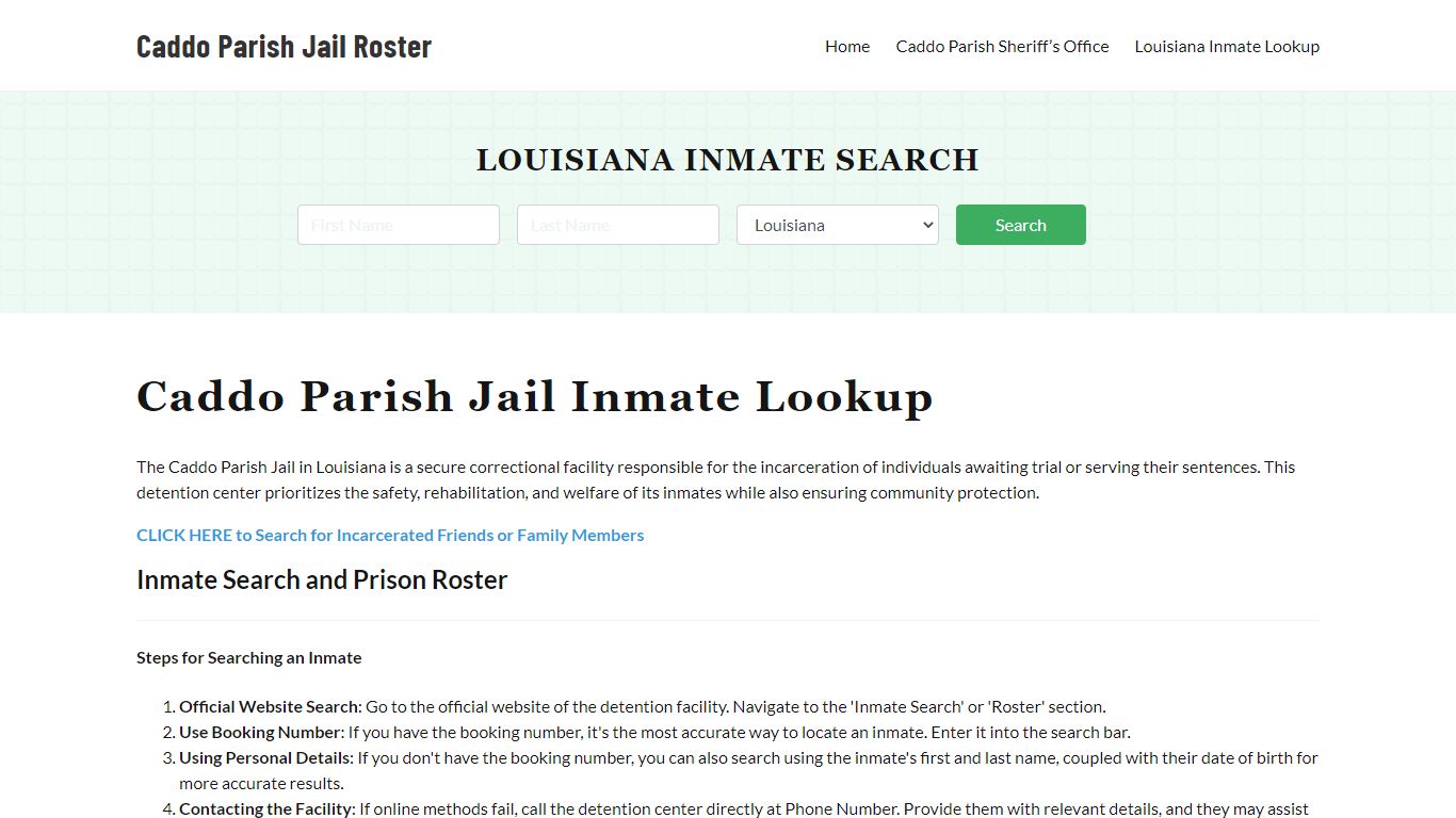 Caddo Parish Jail Roster Lookup, LA, Inmate Search